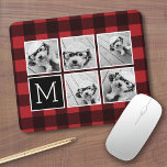 Photo Collage - Monogram Red Black Buffalo Plaid Mouse Pad<br><div class="desc">Background includes an optional manly check Pattern - Use five Instagram square photos or really any picture to create a unique and personal gift. Or you can keep the hipster puppy and make a trendy keepsake. If you need to adjust the pictures, click on the customize tool to make changes....</div>