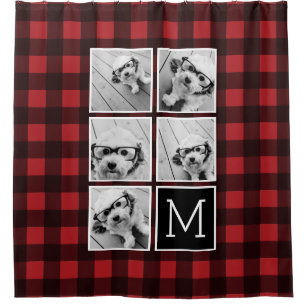 Red And Black Plaid Shower Curtains, Red And Black Buffalo Plaid Shower Curtain