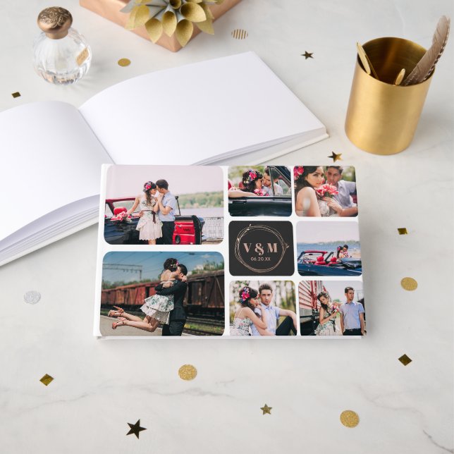 Photo Collage & Monogram | Wedding Guestbook (Front Open)