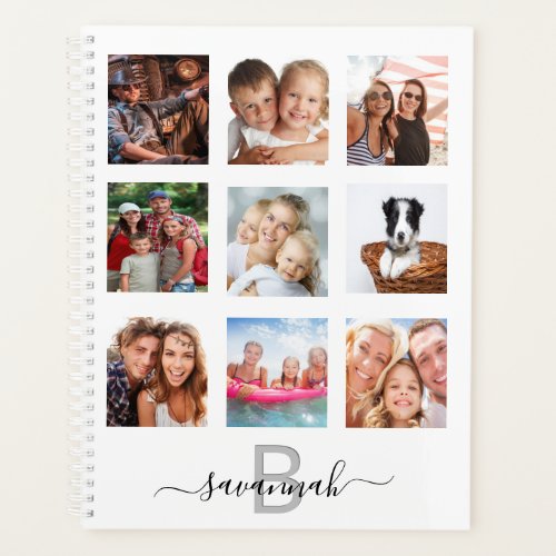 Photo collage monogram white modern 2024 planner