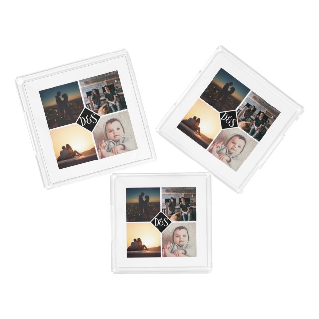 Photo Collage Monogrammed Personalized Acrylic Tray (Set)
