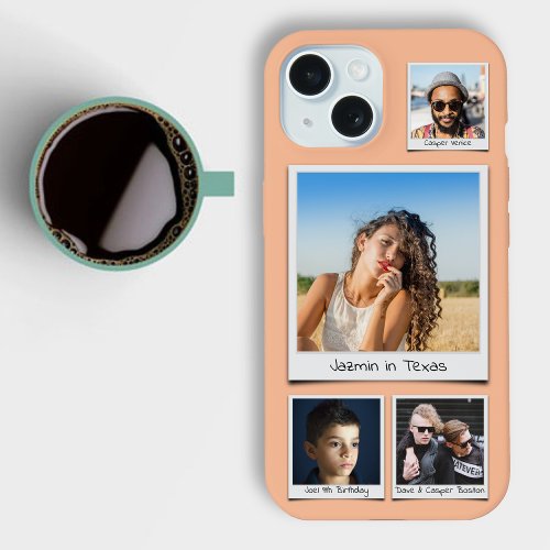 Photo Collage Monograms Names Peach Fuzz iPhone 15 Case