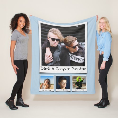 Photo Collage Monograms Names Powder Blue Medium Fleece Blanket