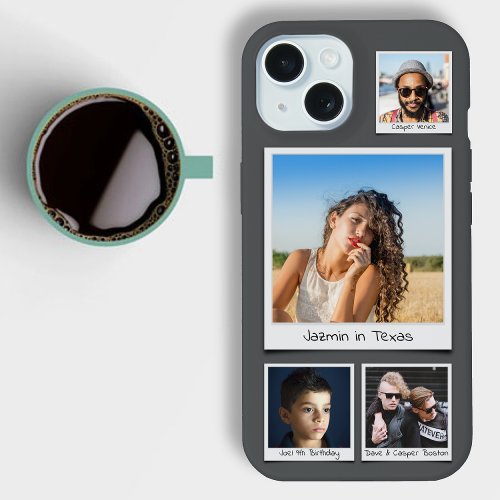 Photo Collage Monograms Names Soft Black iPhone 15 Case