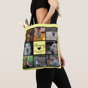 Photo Collage Mother's Day, Grandma, Black Yellow Tote Bag
