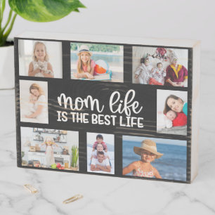 Photo collage Mothers day personalized gift black Wooden Box Sign
