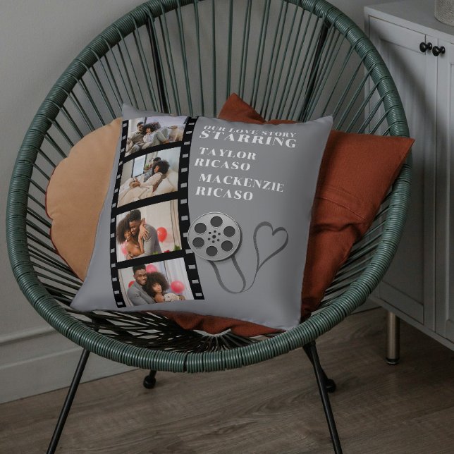 Photo Collage Movie Strip Personalized DIY Custom Throw Pillow (Photo Collage Movie Strip Personalized DIY Custom Throw Pillow by Ricaso. Add own text and pics)