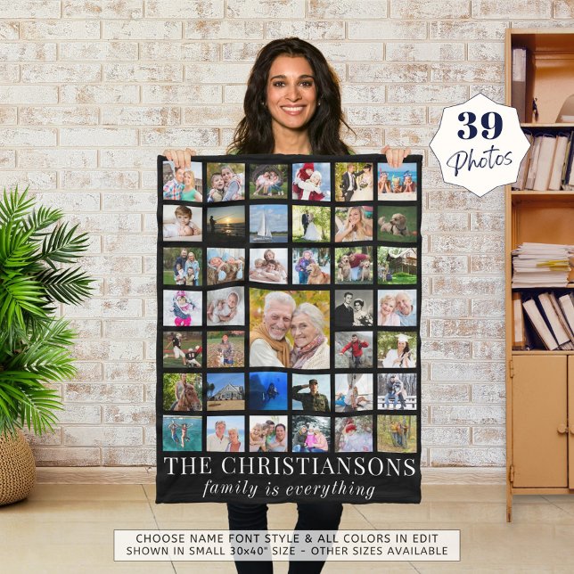Photo Collage Name FAMILY IS EVERYTHING Fleece Blanket (Creator Uploaded)