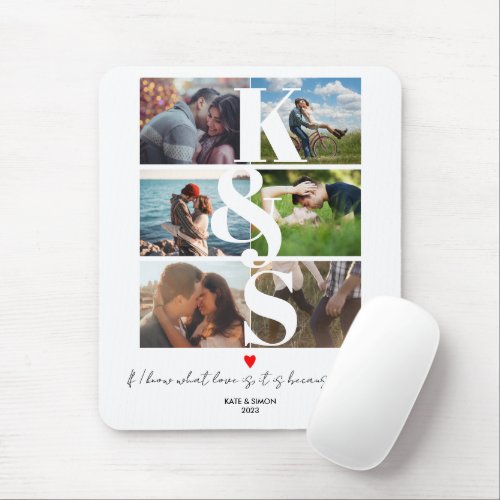 Photo Collage Name Initial Couple Gift for Him Mouse Pad