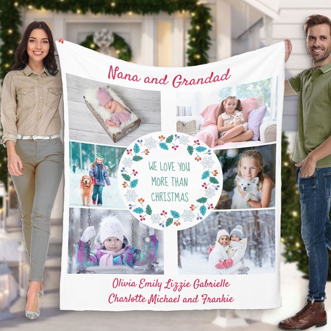 Photo Collage Nana & Grandad Winter Woodland Fleece Blanket (Creator Uploaded)