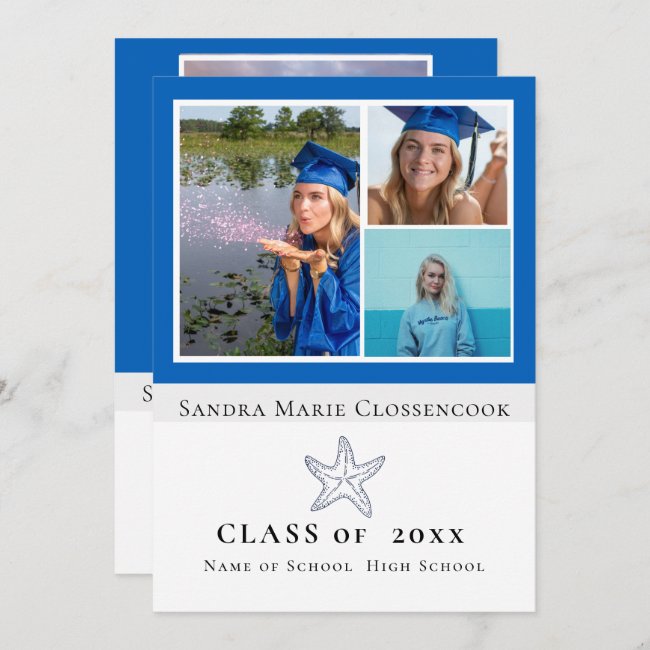 Photo Collage Nautical Blue Starfish graduate Announcement
