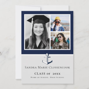 Photo Collage Nautical Navy Blue Anchor graduate Announcement