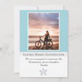 Photo Collage Nautical Teal Blue Starfish graduate Announcement (Back)