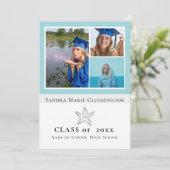 Photo Collage Nautical Teal Blue Starfish graduate Announcement (Standing Front)