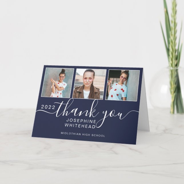 Photo Collage Navy Blue Graduation 2022 Thank You (Front)