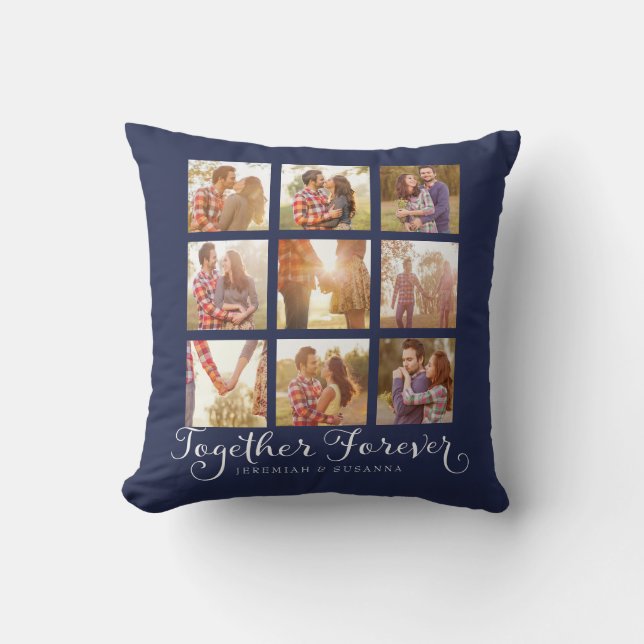 Photo Collage Navy Blue | Together Forever Throw Pillow (Front)