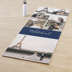 Photo Collage Navy Monogram Modern Yoga Mat