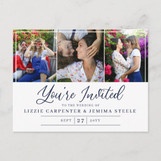 Photo Collage Navy You're Invited Budget Wedding Invitation Postcard