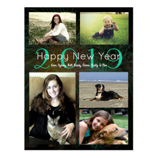 Photo Collage Neon Green Happy New Year Postcard