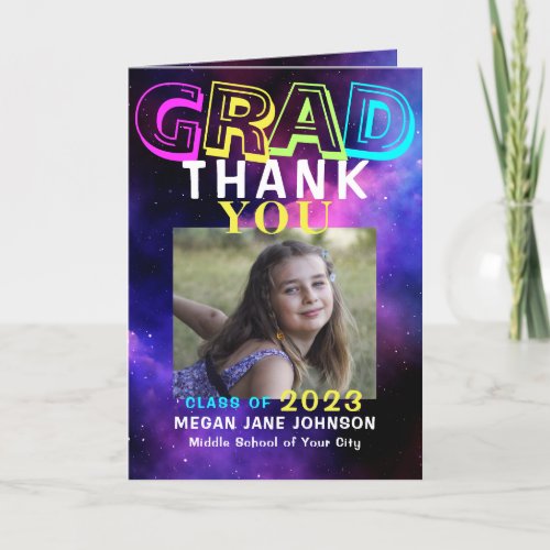 Photo collage neon middle school year graduation thank you card