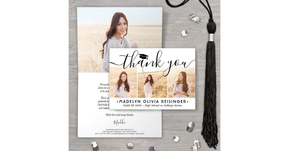 Photo Collage New Address Modern Graduation Thank You Card | Zazzle