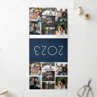 Photo Collage New Year Holiday Tri-Fold Holiday Card