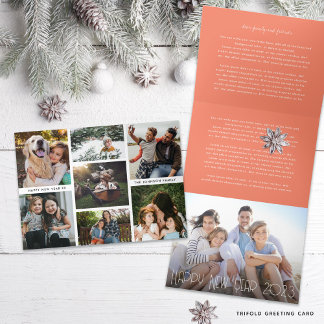 Photo Collage New Year Holiday Tri-Fold Holiday Card