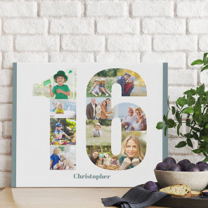 Photo Collage Number 16 Custom 16th Birthday Faux Canvas Print