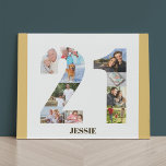 Photo Collage Number 21 Neutral 21st Birthday Faux Canvas Print<br><div class="desc">Create your own personalized photo gift for a 21st Birthday. This neat photo collage is in the shape of the number 21 on a white background with neutral beige sand / muted yellow borders. The collage can hold 10 photos and the template is set up ready for you to add...</div>
