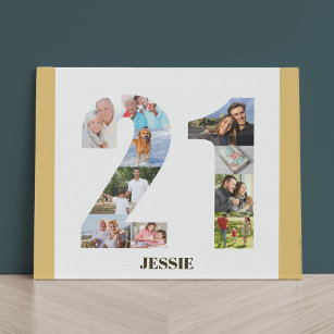 Photo Collage Number 21 Neutral 21st Birthday Faux Canvas Print