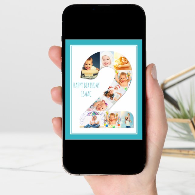 Photo Collage Number 2 Boy's 2nd Birthday Card (Front Digital)