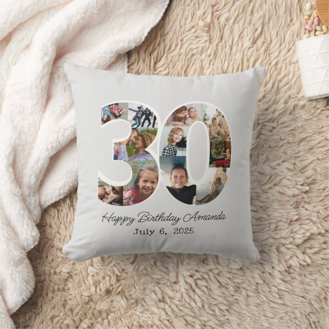Photo Collage Number 30 - 30th Birthday Throw Pillow (Blanket)