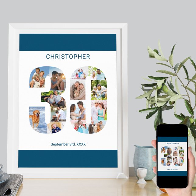 Photo Collage Number 30 Personalized 30th Birthday Poster (Creator Uploaded)