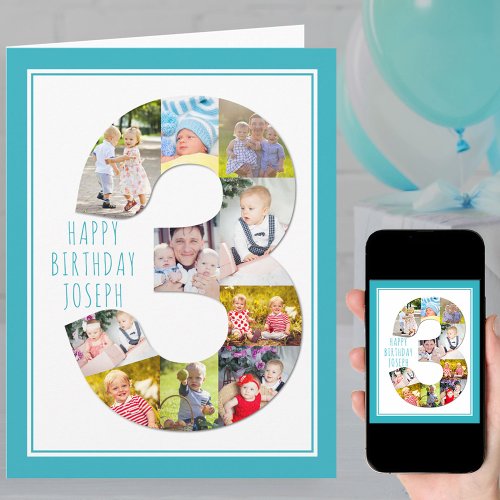 Photo Collage Number 3 Boys 3rd Birthday Card