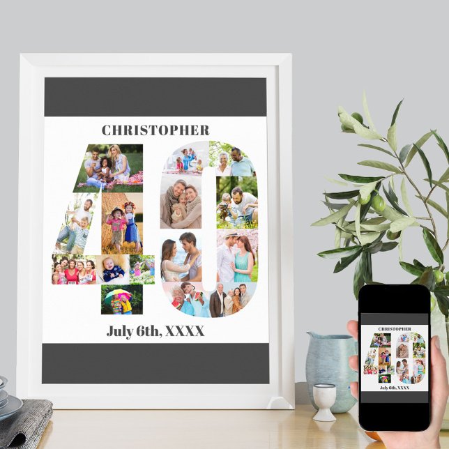 Photo Collage Number 40 Personalized 40th Birthday Poster (Creator Uploaded)