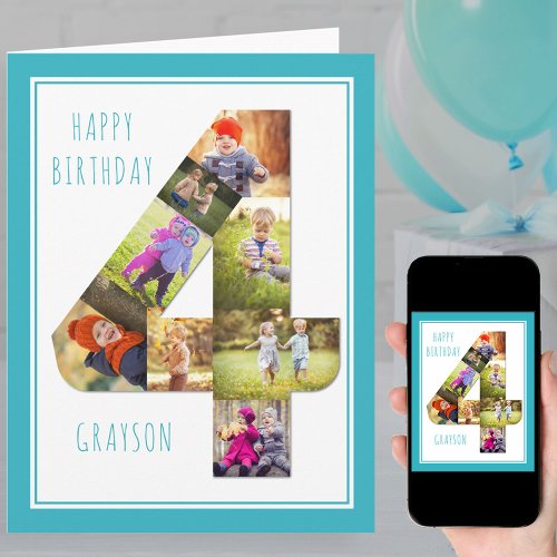 Photo Collage Number 4 Boys 4th Birthday Card