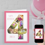 Photo Collage Number 4 Girl's 4th Birthday Card<br><div class="desc">Unique and personalized 4th birthday photo card for a little girl. The photo template is set up for you to add your favorite pictures to this number 4 photo collage plus an extra special photo inside. You can also add her name to the front and customize the birthday greeting inside....</div>