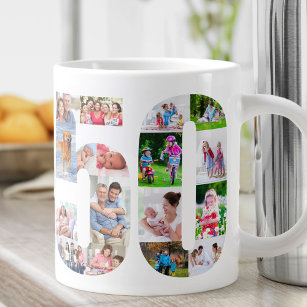 Photo Collage Number 50 - 50th Birthday Giant Coffee Mug