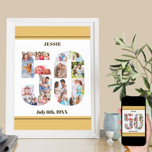 Photo Collage Number 50 Custom 50th Birthday Poster