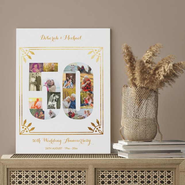 Photo Collage Number 50 Golden Wedding Anniversary Faux Canvas Print (Creator Uploaded)