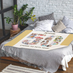 Photo Collage Number 50 Neutral 50th Birthday Sherpa Blanket