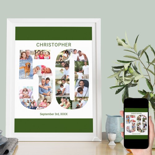 Photo Collage Number 50 Personalized 50th Birthday Poster