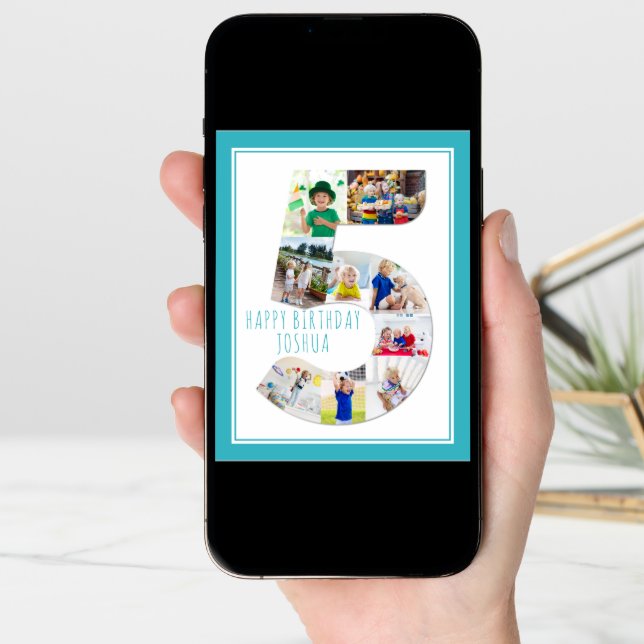 Photo Collage Number 5 Boy's 5th Birthday Card (Front Digital)