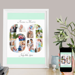 Photo Collage Number 60 Mint White 60th Birthday Poster