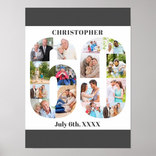 Photo Collage Number 60 Personalized 60th Birthday Poster | Zazzle.com