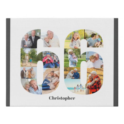 Photo Collage Number 66 Custom 66th Birthday Faux Canvas Print | Zazzle