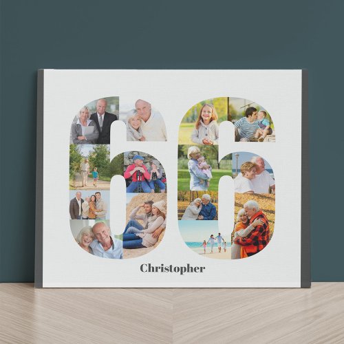 Photo Collage Number 66 Custom 66th Birthday Faux Canvas Print