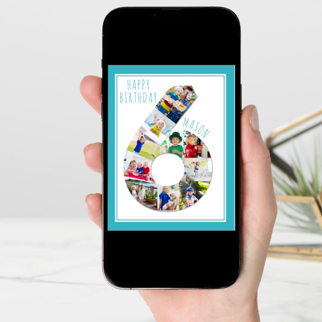 Photo Collage Number 6 Boy's 6th Birthday Card (Front Digital)