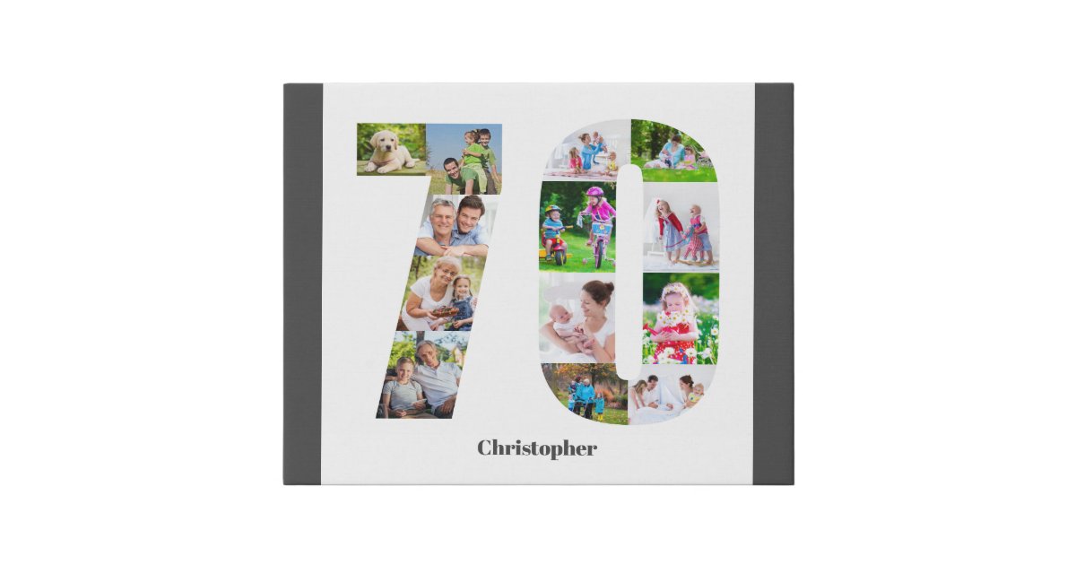 Photo Collage Number 70 Custom 70th Birthday Faux Canvas Print Zazzle Com