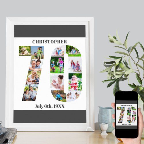 Photo Collage Number 70 Personalized 70th Birthday Poster
